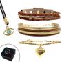 Imagem de Pulseiras Femininas Couro OLHO GREGO Kit C/03 + Colar