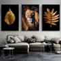 Imagem de Quadro Abstrato Folhas Leão Black e Dourado - Kit 3 telas