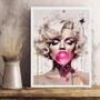 Imagem de Quadro Aquarela Marilyn Bubble Gum 33x24cm - com vidro