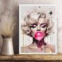 Imagem de Quadro Aquarela Marilyn Bubble Gum 33X24Cm - Com Vidro