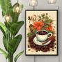 Imagem de Quadro Arte Xícara De Café Com Flores 33x24cm - com vidro