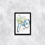 Imagem de Quadro Bicicleta Azul Com Flores 33X24 C/Vidro Madeira Preta