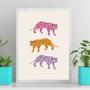 Imagem de Quadro Boho Trio Leopardos Coloridos 24x18cm - com vidro