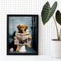 Imagem de Quadro Cachorro No Banheiro Lendo Jornal 33x24cm - com vidro