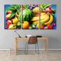 Imagem de Quadro canvas 30x66 frutas diversas fundo azul