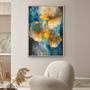 Imagem de Quadro com Moldura 130x90 Abstrato Lotus Folhas Dourada Azul Verde Decorativo Grande Sala Quarto Hall