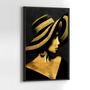 Imagem de Quadro com Moldura 40x60 Mulher  Dourada Chapéu Decorativo Grande Sala Quarto Hall