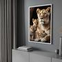 Imagem de Quadro com Moldura 90x60 Leoa 3 Filhotes Decorativo Grande Sala Quarto Hall