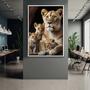 Imagem de Quadro com Moldura 90x60 Leoa 3 Filhotes Decorativo Grande Sala Quarto Hall