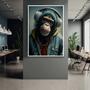 Imagem de Quadro com Moldura 90x60 Macaco Rapper Fone  Decorativo Grande Sala Quarto Hall