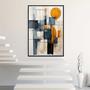 Imagem de Quadro com Moldura Abstrato Bege Laranja e Azul Decorativo Grande Sala Quarto Hall