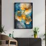Imagem de Quadro com Moldura Decorativo Para Sala Quarto Hall Floral Dourado Azul Arte Moderna