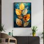 Imagem de Quadro com Moldura Decorativo Para Sala Quarto Hall Lotus Dourado Azul Arte Moderna