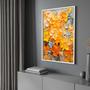 Imagem de Quadro com Moldura Flores Pintadas Abstrato Amarelo Azul Claro Decorativo Grande Sala Quarto Hall Escritório Cozinha Vertical