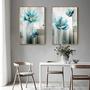 Imagem de Quadro decorativo 2 peças 40x60 flor azul dourada abstrata moderna para sala de estar