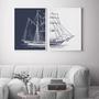 Imagem de Quadro decorativo 2 peças 40x60 nórdico náutico barco navio azul branco moderno abstrato sala