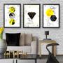 Imagem de Quadro Decorativo 3 peças 60x40 C/ Moldura Geométrico Triângulos e circulos amarelo