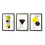 Imagem de Quadro Decorativo 3 peças 60x40 C/ Moldura Geométrico Triângulos e circulos amarelo