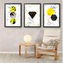 Imagem de Quadro Decorativo 3 peças 60x40 C/ Moldura Geométrico Triângulos e circulos amarelo