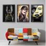 Imagem de Quadro Decorativo 3 peças 60x40 com Moldura Mulher Negra Dourada Gold C/ Vidro