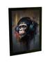 Imagem de Quadro Decorativo A4 Engraçado Chimpanzé Ouvindo Musica