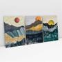 Imagem de Quadro Decorativo Abstrato Mountains Landscape in Sunset 3 Telas