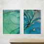 Imagem de Quadro Decorativo Abstrato Tons Claros Verde e Azul Moldura Caixa Sala Quarto Escritório