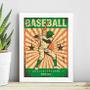 Imagem de Quadro Decorativo Baseball Retrô 45X34Cm - Com Vidro