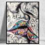 Imagem de Quadro decorativo boca beijo casal colorido grafite para sala de estar