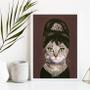 Imagem de Quadro Decorativo Cat Audrey 45x34cm - Vidro e Moldura Branca