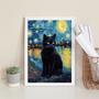 Imagem de Quadro Decorativo Cat Night Starry Art 24X18Cm - Com Vidro