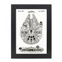 Imagem de Quadro Decorativo Com Moldura Preta e Vidro Espaçonave Millennium Falcon Star Wars 36x26,5 Mdf Adesivado