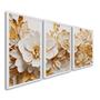 Imagem de Quadro Decorativo Floral Delicado Flores Brancas e Amarelas com 3 Telas de Parede para Sala Quarto e Branco