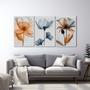 Imagem de Quadro Decorativo Floral Flores com Caule com 3 Telas de Parede para Sala Quarto Escritório 60cm X 9 Branco