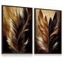 Imagem de Quadro Decorativo Folhas Folhagens Penas Dourado Marron 53x73 cada