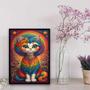 Imagem de Quadro Decorativo Gatinha Colorida 24x18cm - Madeira Branca
