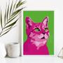 Imagem de Quadro Decorativo Gato Rosa Pop Art 24x18cm - com vidro