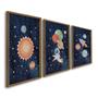 Imagem de Quadro Decorativo Infantil Aventura Espacial com 3 Telas 50x75cm de Parede para Escola Maternidade Brinquedoteca