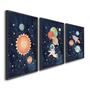 Imagem de Quadro Decorativo Infantil Aventura Espacial com 3 Telas Cm de Parede para Escola Maternidade Brinqu Com Vidro