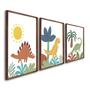 Imagem de Quadro Decorativo Infantil Dinossauros com 3 Telas de Parede para Quarto Sala Brinquedoteca 60cm X 9 Tabaco