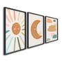 Imagem de Quadro Decorativo Infantil Sol Lua e Nuvens com 3 Telas de Parede para Quarto Sala Brinquedoteca 60c Com Vidro
