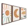 Imagem de Quadro Decorativo Infantil Sol Lua e Nuvens com 3 Telas de Parede para Quarto Sala Brinquedoteca 60c Tabaco