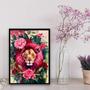 Imagem de Quadro Decorativo Leão Com Rosas 33X24Cm - Com Vidro Preto