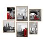 Imagem de Quadro Decorativo Paisagem Londres Inglaterra Preto, Branco e Vermelho Conjunto com 6 Telas 20x30cm, 30x30cm e 30x40cm para Banheiro Estúdio Sala