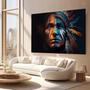 Imagem de Quadro Decorativo Para Quarto Sala Indigena Arte Azul Luxo Grande Escritório Hall 130x60 em Tecido Canvas 