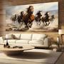 Imagem de Quadro Decorativo para Sala Quarto Hall Cavalos Correndo Pintura  Horizontal Grande Decoração Parede Tela