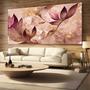 Imagem de Quadro Decorativo para Sala Quarto Hall Floral Rosê Dourado Luxo Horizontal Grande Decoração Parede Tela