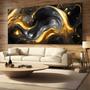 Imagem de Quadro Decorativo para Sala Quarto Hall Liquido Abstrato Preto e Dourado Horizontal Grande Decoração Parede Tela