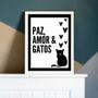 Imagem de Quadro Decorativo Paz Amor E Gatos 24x18cm - com vidro