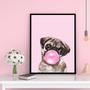 Imagem de Quadro Decorativo Pug Bubble Gum 24X18Cm - Madeira Branca